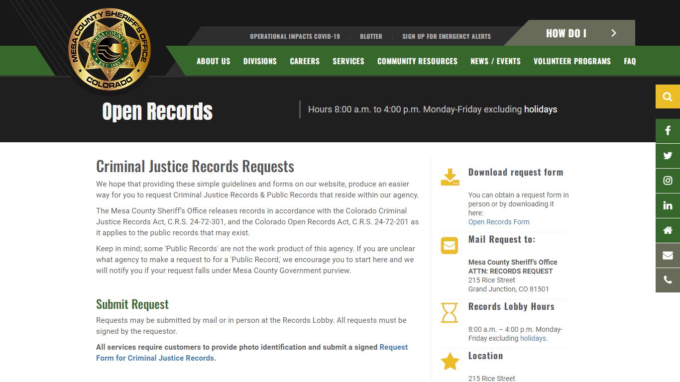 Open Records Requests - Mesa County Sheriff's Office